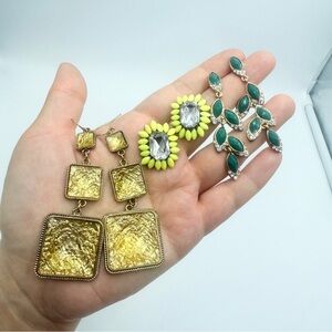Lot of 3 Pairs Statement Earrings Vintage, Modern Dangle, Drop, and Stud Styles